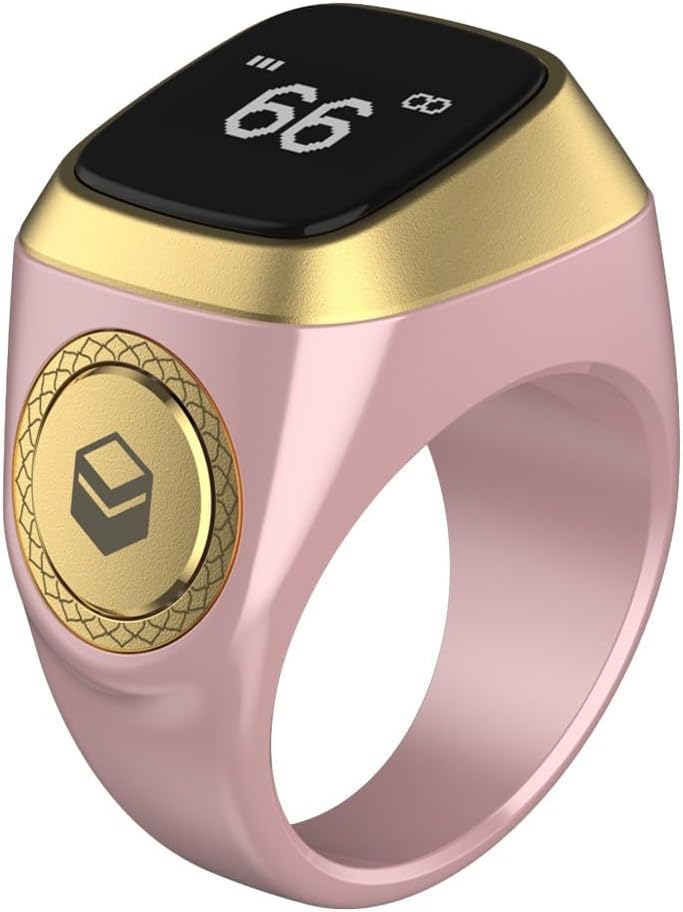 TreasureCave IQibla Smart for ZIKR Ring, Smart Ring Counter Digital Counter & Vibration Reminder, Unisex Azan Alarm Clock Finger Counter for Muslims(20mm pink) - Image 1